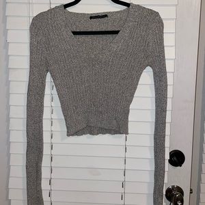Gray V-neck Brandy Melville Knit Top
